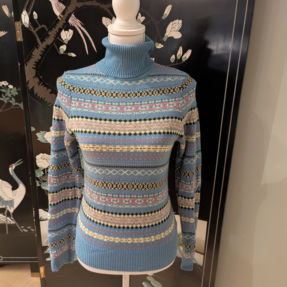 Vtg 90s/Y2K Steve & Barry's Fair Isle Hearts Turtleneck Sweater Womens Small 151
